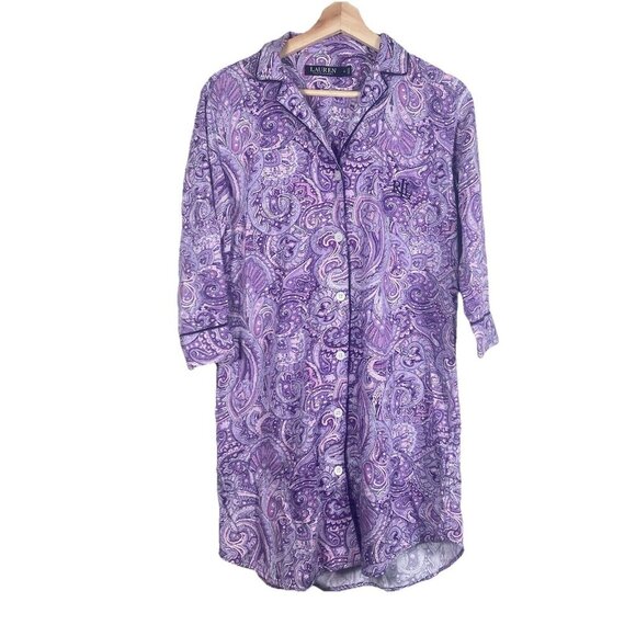 Lauren Ralph Lauren Purple Paisley Nightshirt Pajama Embroidered Size S Designer - Picture 1 of 10